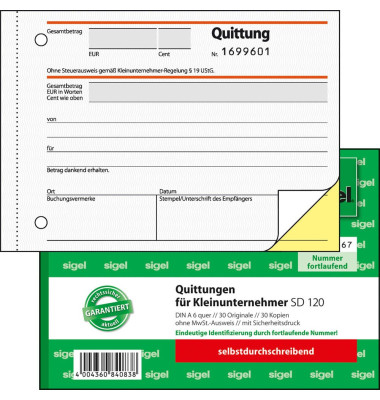 Quittung für Kleinunternehmer, A6 quer, SD, ,