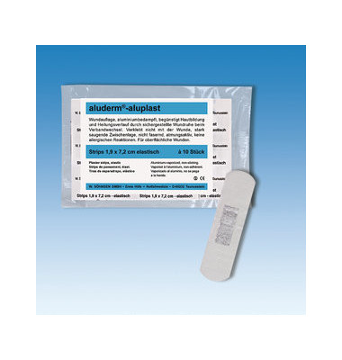Pflaster aluplast 1009166, 1 Packung &aacute; 10 St&uuml;ck, 1,9x7,2cm (BxL), wei&szlig;