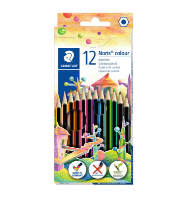 Buntstifte-Set Noris colour 185, 185 C12, 12-farbig sortiert, sechskant, Packung