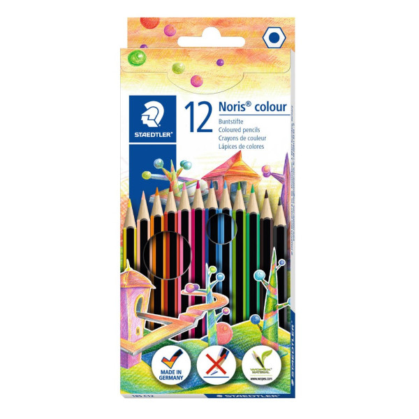 4007817185124 - STAEDTLER Buntstift Noris Colour WOPEX 12er Kartonetui sechseckig Streifen-Design ergonomische Soft-Oberfläche - 1 Stück (185 C12)