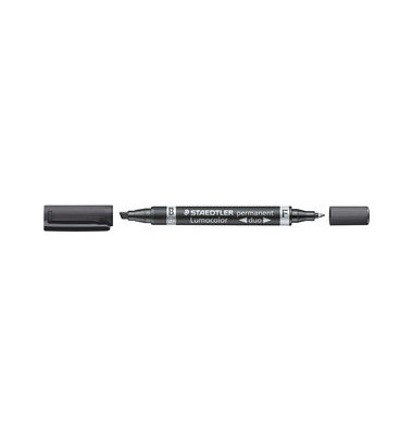 Permanentmarker Lumocolor Duo 348 B, 348 B 9, schwarz, 0,6mm+1,5-4mm Keilspitze + Rundspitze