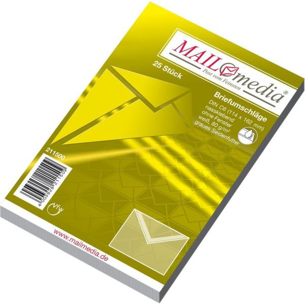 4003928211509 - Briefumschlag 30002355 C6 ohne Fenster nassklebend 80g weiß 4003928211509 25 Stück