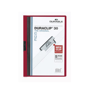 Klemmhefter DURACLIP 30 220031, A4 rot, für ca. 30 Blatt, Polyvinylchlorid (PVC) 80g