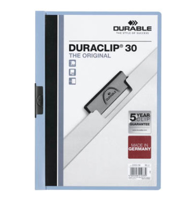 Klemmhefter DURACLIP 30 220006, A4 hellblau, für ca. 30 Blatt, Polyvinylchlorid (PVC) 80g