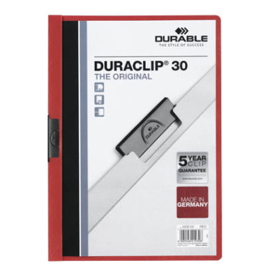 Klemmhefter DURACLIP 30 220003, A4 rot, für ca. 30 Blatt, Polyvinylchlorid (PVC) 80g