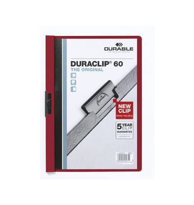 Klemmhefter DURACLIP 60 220931, A4 rot, für ca. 60 Blatt, Polyvinylchlorid (PVC)