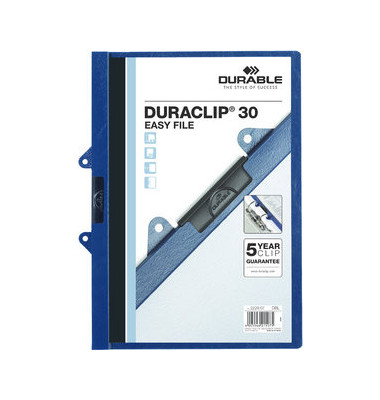 Klemmhefter DURACLIP EASY FILE 30 222907, A4 blau, für ca. 30 Blatt, Polyvinylchlorid (PVC)