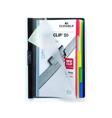 Klemmhefter DURACLIP INDEX 50 223401, A4 schwarz, für ca. 50 Blatt, Polyvinylchlorid (PVC)