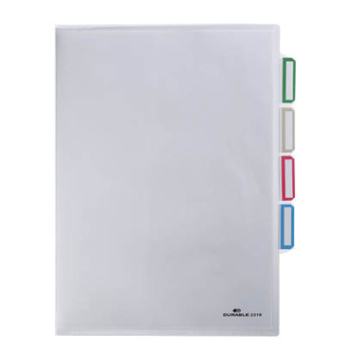 Sichthüllen 231619 mit Register, A4, transluzent glatt, oben & rechts offen, 0,16mm