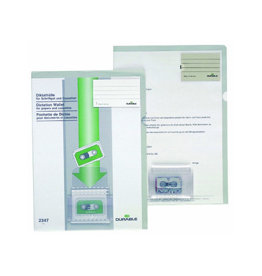 Sichthüllen Diktat 234716 mit Kassettenhülle, mit Beschriftungsfenster, A4, transluzent genarbt, oben & rechts offen, 0,28mm