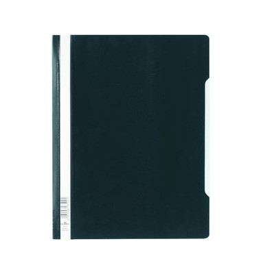 Schnellhefter Standard 257001, A4+, schwarz, Polyvinylchlorid (PVC), 80g, Vorderdeckel transparent