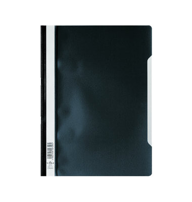 Schnellhefter Standard 257301, A4, schwarz, Polypropylen (PP), 80g, Vorderdeckel transparent