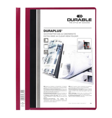 Schnellhefter DURAPLUS 257903, A4+, rot, Polypropylen (PP), 80g, Vorderdeckel transparent