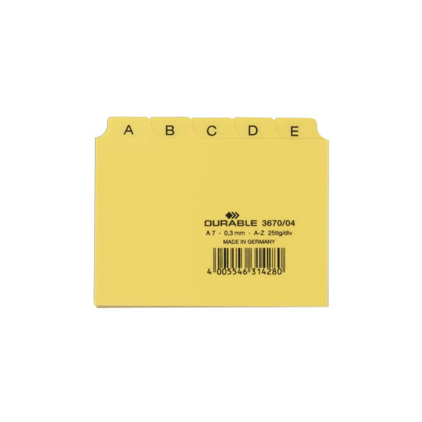 Durable Leitregister Kunststoff A-Z A7-quer gelb 25-teilig 4005546314280 Durable