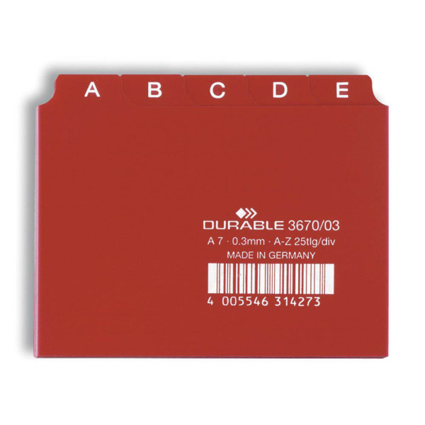 Durable Leitregister Kunststoff A-Z A7-quer rot 25-teilig 4005546314273 Durable