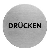 Piktogramm "Drücken" rund metallic silber Ø 65mm