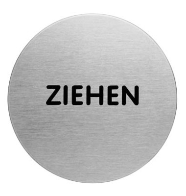 Piktogramm "Ziehen" rund metallic silber Ø 65mm