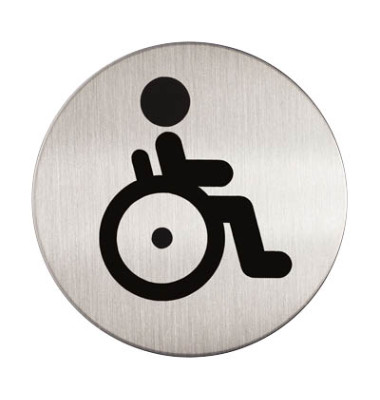 Piktogramm "Behinderten-WC" rund metallic silber Ø 83mm