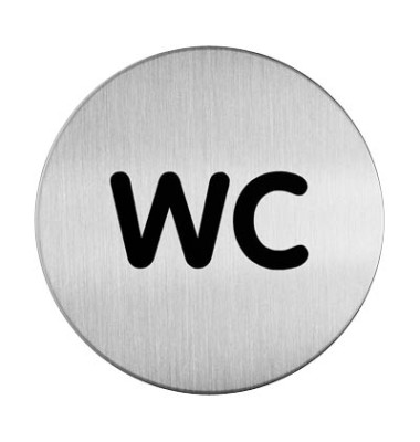 Piktogramm "WC" rund metallic silber Ø 83mm Piktogramm "WC" rund metallic silber Ø 83mm