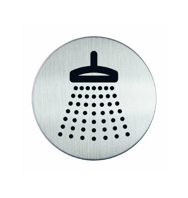 Piktogramm "Dusche" rund metallic silber &Oslash; 83mm