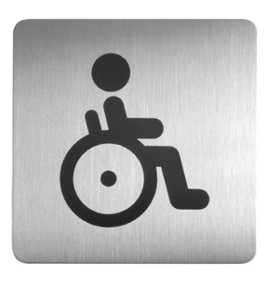 Piktogramm Symbol "Behinderten-WC" eckig metallic silber 150x150mm