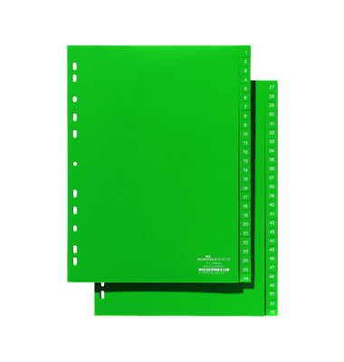 Kunststoffregister 6157 05, 1 bis 52, A4, 120µm, grüne Taben, 52-teilig