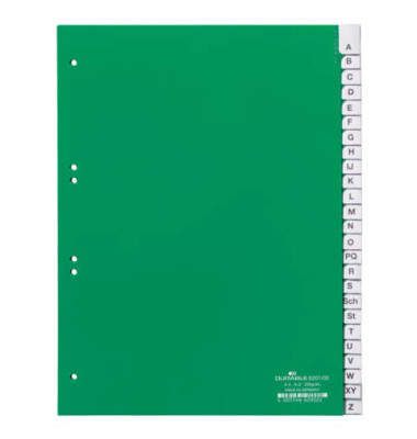 Kunststoffregister 6201-05 A-Z A4 0,12mm grüne Fenstertaben zum wechseln 25-teilig Kunststoffregister 6201-05 A-Z A4 0,12mm grüne Fenstertaben zum wechseln 25-teilig