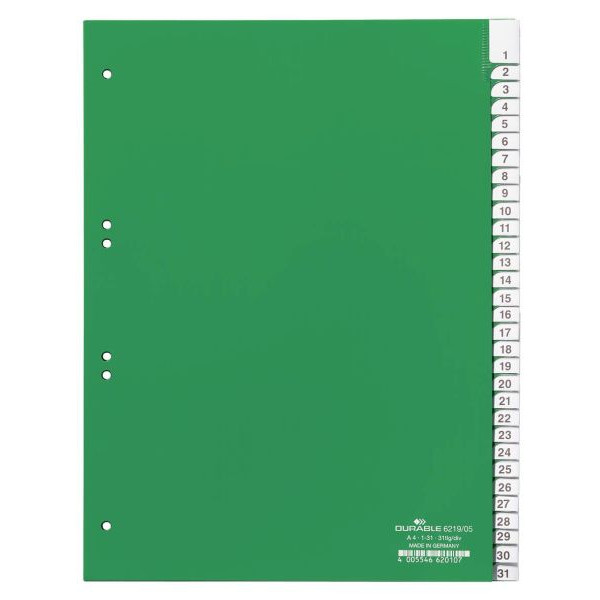 Durable Kunststoffregister 6219 05, 31-teilig blanko, A4, 120µm, transparente Fenstertaben, 31-teilig 4005546620107 Durable