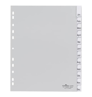 Kunststoffregister 644610, 12-teilig blanko, A4+, 120µm, transparente Fenstertaben, 12-teilig
