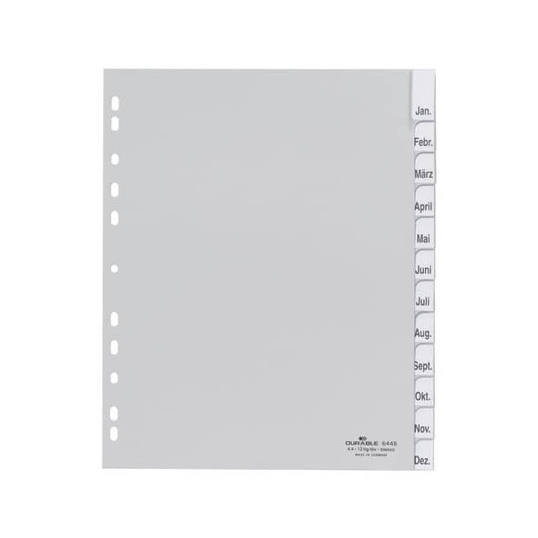 Durable Kunststoffregister 644610, 12-teilig blanko, A4+, 120µm, transparente Fenstertaben, 12-teilig 4005546640952 Durable
