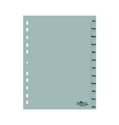 Kunststoffregister 651410, Jan bis Dez, A4, 120µm, graue Taben, 12-teilig