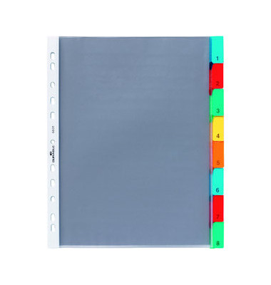Kunststoffregister 663119, 8-teilig blanko, A4+, 120µm, farbige Fenstertaben, 8-teilig