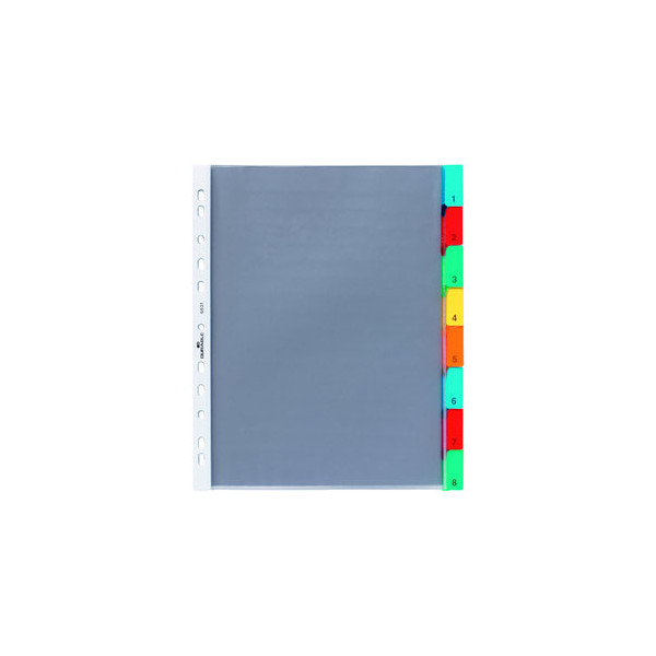 10 Stück Durable Kunststoffregister 663119, 8-teilig blanko, A4+, 120µm, farbige Fenstertaben, 8-teilig 4005546640204 Durable