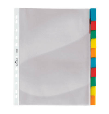 Kunststoffregister 663219, 10-teilig blanko, A4+, 120µm, farbige Fenstertaben, 10-teilig