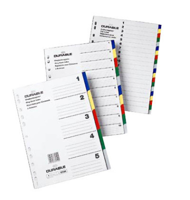 Kunststoffregister 673027, 5-teilig blanko, A4, 120µm, farbige Taben, 5-teilig