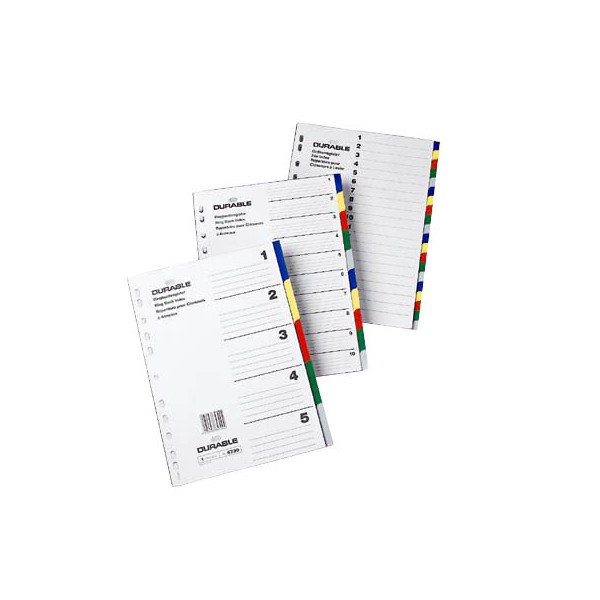Durable Kunststoffregister 673027, 5-teilig blanko, A4, 120µm, farbige Taben, 5-teilig 4005546657004 Durable