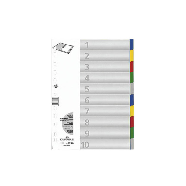 Durable Kunststoffregister 6740 27, 10-teilig blanko, A4, 120µm, farbige Taben, 10-teilig 4005546657066 Durable