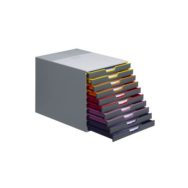4005546701615 - DURABLE Schubladenbox VARICOLOR®  dunkelgrau mit bunten Farblinien 761027 DIN A4 mit 10 Schubladen 1 St
