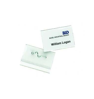 Namensschilder mit Wellennadel transp. 40x60mm Namensschilder mit Wellennadel transp. 40x60mm