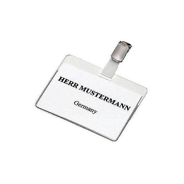 4005546811062 - - Namensschild 90 x 60 mm (b x h) inkl blanko Einsteckschildern drehbarer Clip transparent 25 St Pack