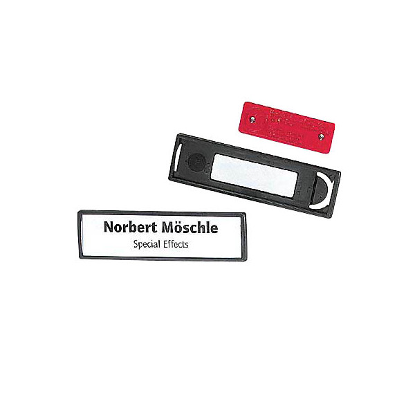 4005546889061 - - Identificador portanombre pvc antiarañazos con iman y efecto lupa color negro 67x17 mm (pack de 25 uds)