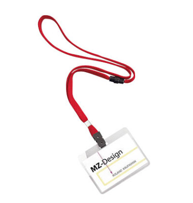 Namensschild mit Textilband rot 60x90mm Namensschild mit Textilband rot 60x90mm