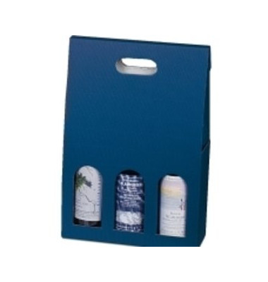 Geschenktragetasche für 3 Flaschen blau 27x9x36,5cm