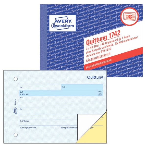 4004182017425 - Quittung A6 quer Selbstdurchschreibend 2 x 40Blatt für Kleinunternehmer 4004182017425 AVERY Zweckform