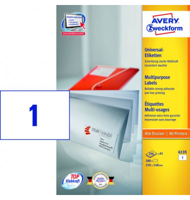 Etiketten I+L+FL+K 210x148 mm, weiß, permanent haftend/Blatt,