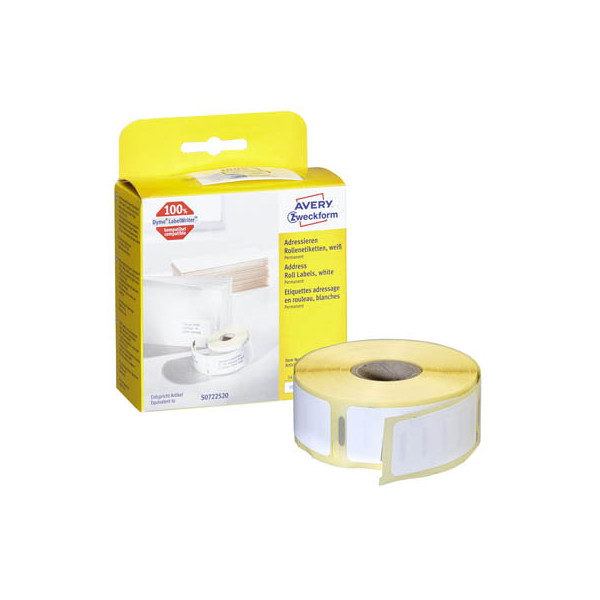 4004182617038 - AVERY Zweckform Adressetiketten Kompatibel AS0722520 Selbsthaftend Schwarz auf Weiß 25 x 54 mm Thermal 1 Rolle à 500 Etiketten
