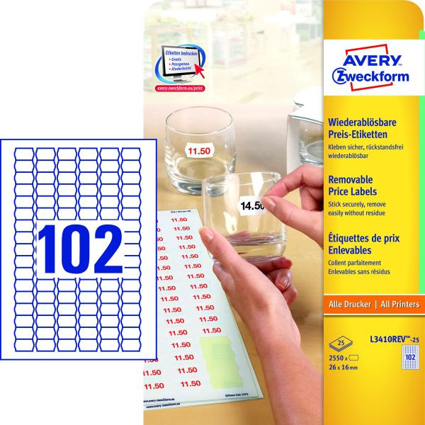 4004182634103 - Preisetiketten L3410REV-25 26x16mm weiß wiederablösbar 2550 Etiketten 4004182634103 AVERY Zweckform