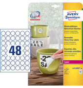 Wetterfeste Etiketten, 30 mm Ø, weiß, 48 Etiketten/Blatt,wieder