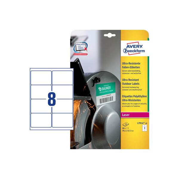 4004182068052 - Etiketten L7914-10 ultraresistent geeignet für Laserdrucker 991 x 677 mm 80 Stück 10 A4-Bogen Polyethylen-Folie weiß