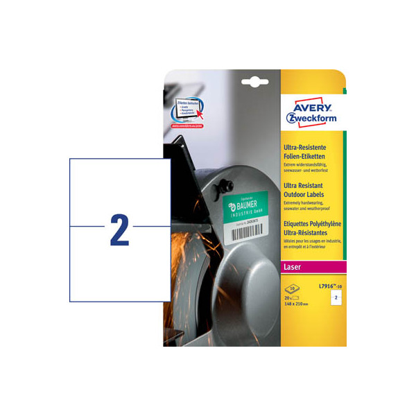 4004182068038 - Etiketten L7916-10 ultraresistent geeignet für Laserdrucker 210 x 148 mm 20 Stück 10 A4-Bogen Polyethylen-Folie weiß